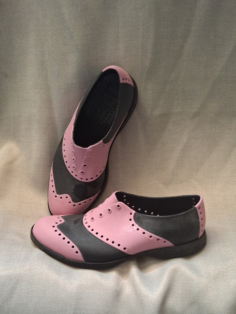 Biion Oxford Saddle Spikeless Golf Shoe - Pink/Black Sz 7